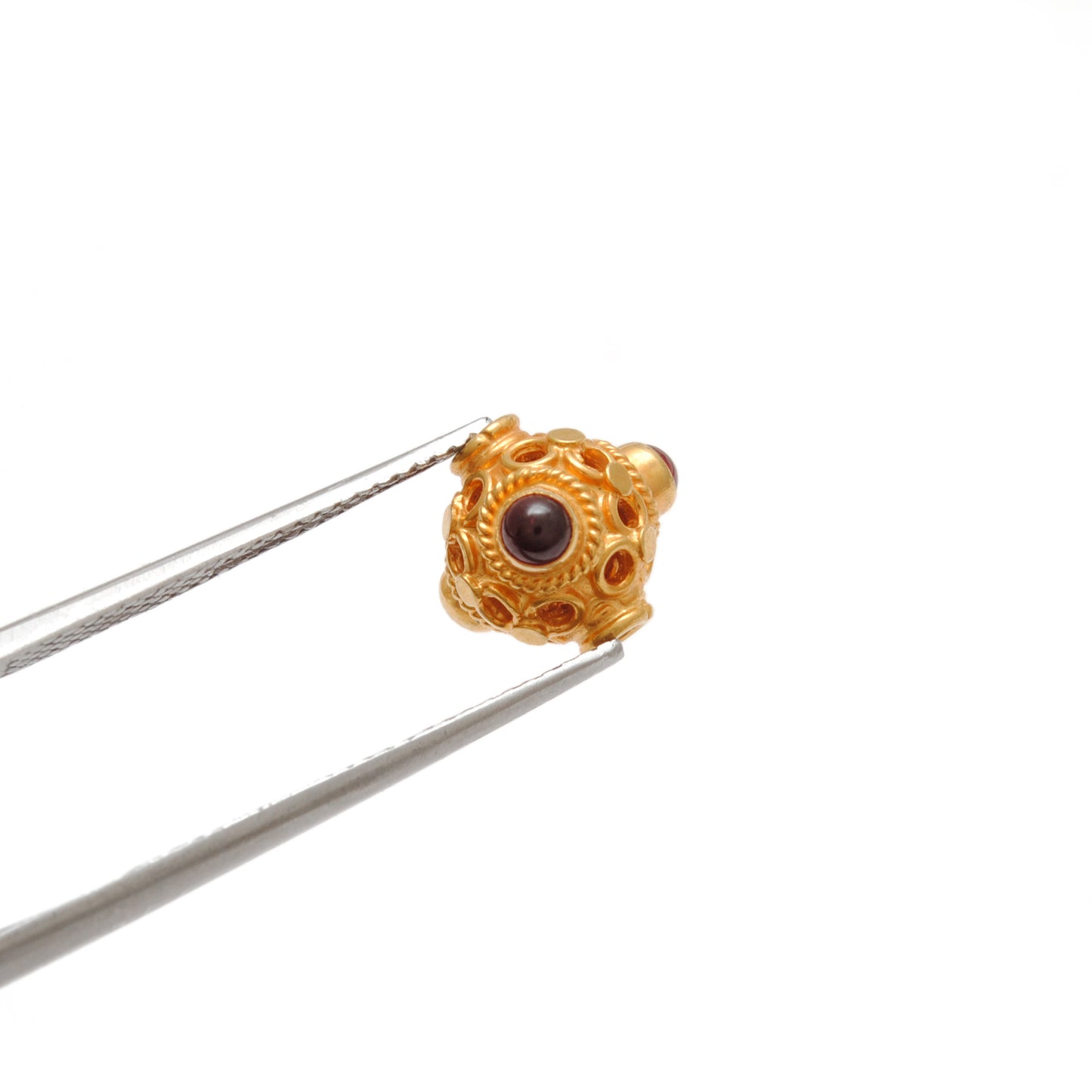 18k Solid Yellow Gold Stone Studded fancy Beads 9mm DIY Crafts