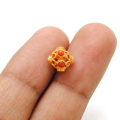 18k Yellow Gold Gemstone Round Spacer Beads-10 MM