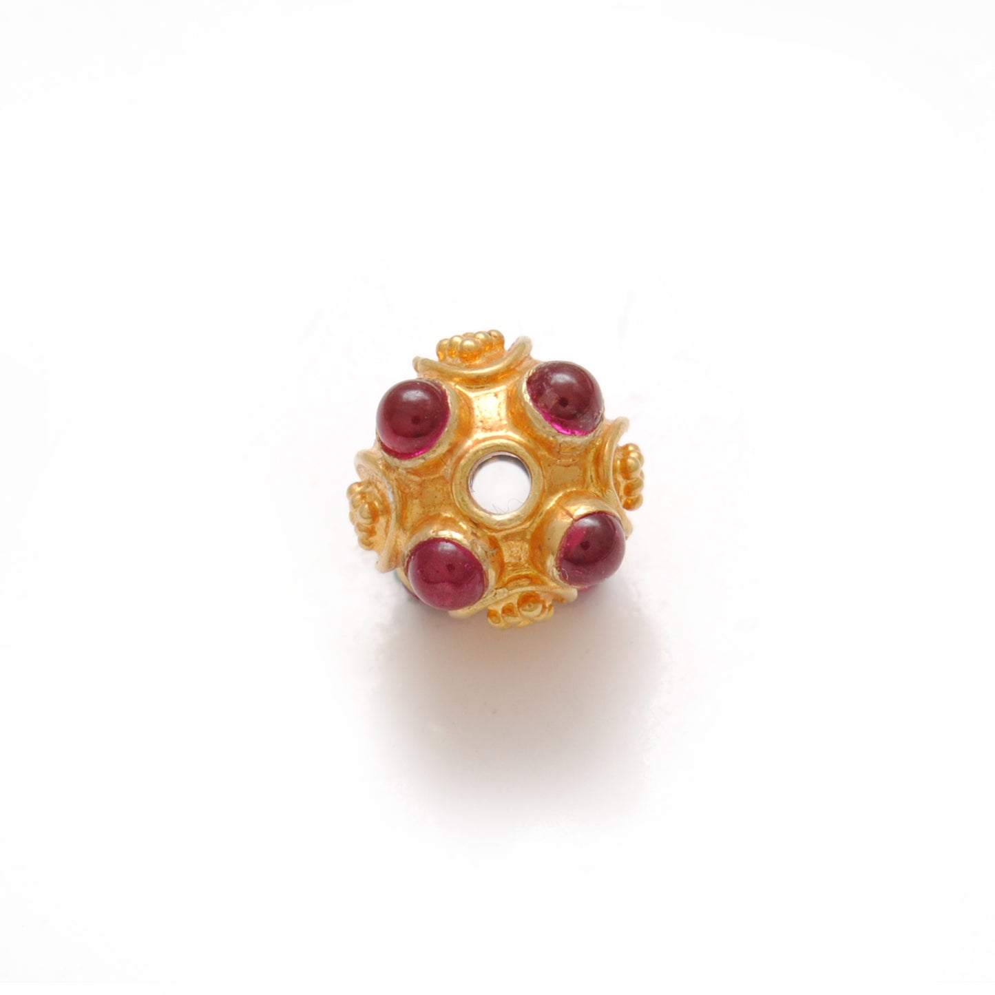 18k Solid Yellow Gold Stone Studded Round Beads 9mm