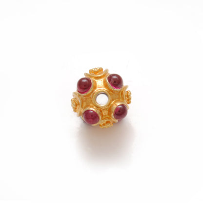18k Solid Yellow Gold Stone Studded Round Beads 9mm