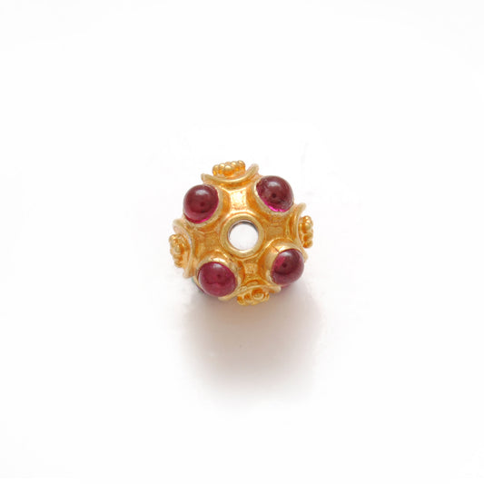 18k Solid Yellow Gold Stone Studded Round Beads 9mm