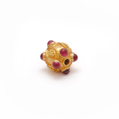 18k Solid Yellow Gold Stone Studded Round Beads 9mm