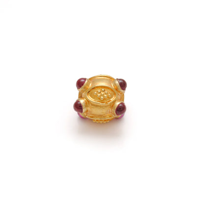 18k Solid Yellow Gold Stone Studded Round Beads 9mm