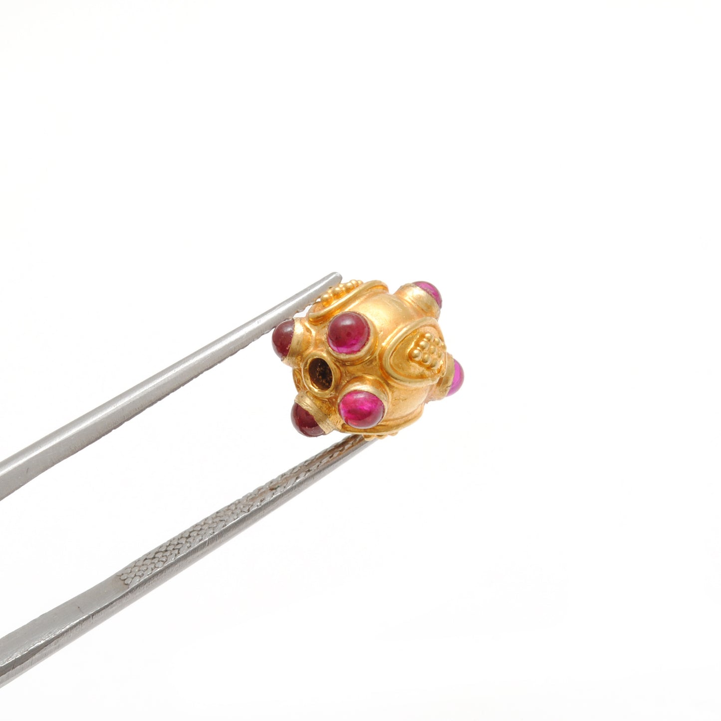 18k Solid Yellow Gold Stone Studded Round Beads 9mm