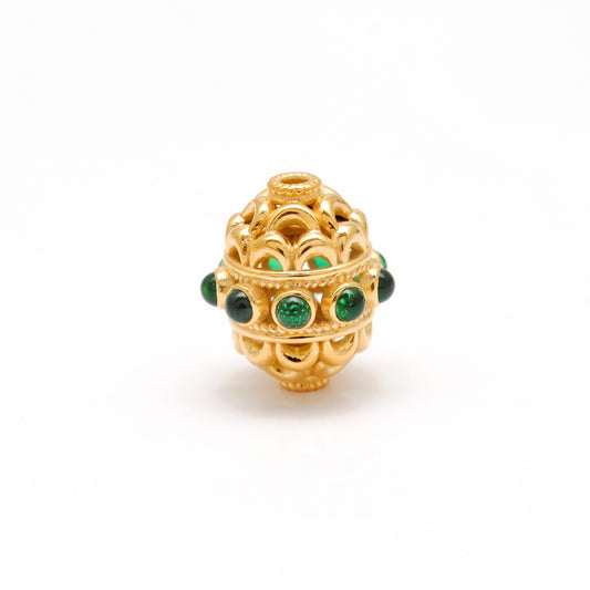 18k Yellow Gold Stone Studded Oval Beads 15X10MM