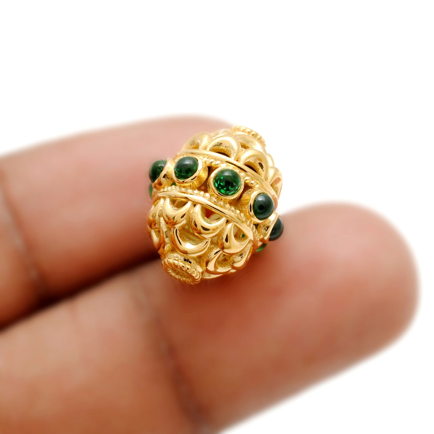 18k Yellow Gold Stone Studded Oval Beads 15X10MM