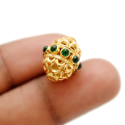 18k Yellow Gold Stone Studded Oval Beads 15X10MM