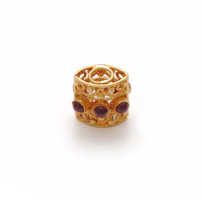 Handmade 18k Yellow Gold Stone Studded Rectangle Spacer Beads