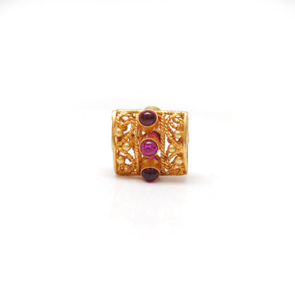 Handmade 18k Yellow Gold Stone Studded Rectangle Spacer Beads