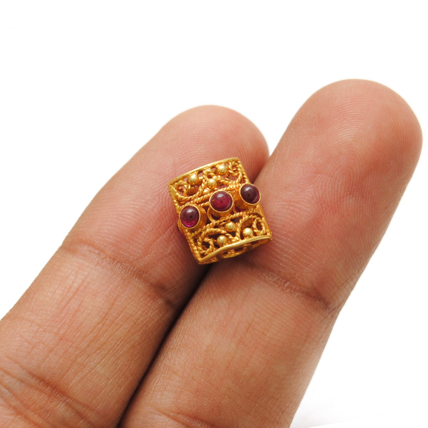 Handmade 18k Yellow Gold Stone Studded Rectangle Spacer Beads