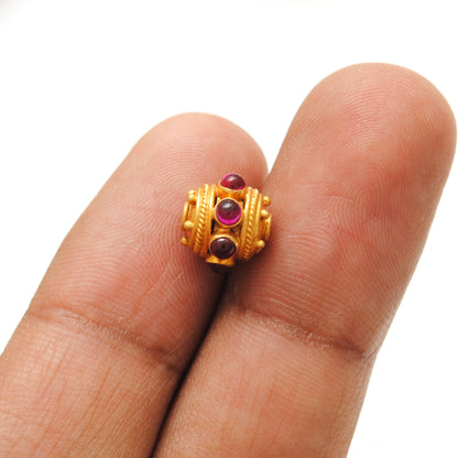 18k Solid Yellow Gold Ruby Round Spacer Beads 9mm
