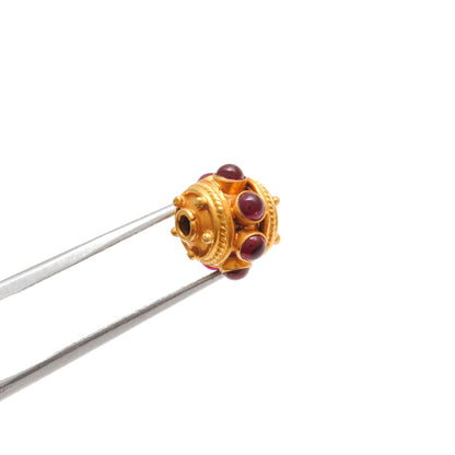 18k Solid Yellow Gold Ruby Round Spacer Beads 9mm