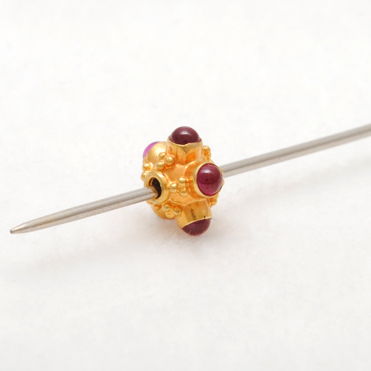 18k Solid Yellow Gold Stone Studded Wheel Spacer Beads 6mm