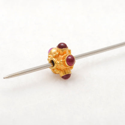 18k Solid Yellow Gold Stone Studded Wheel Spacer Beads 6mm