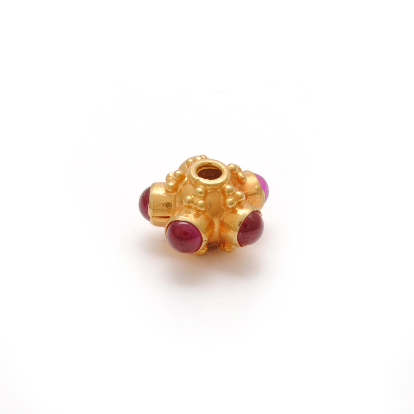 18k Solid Yellow Gold Stone Studded Wheel Spacer Beads 6mm