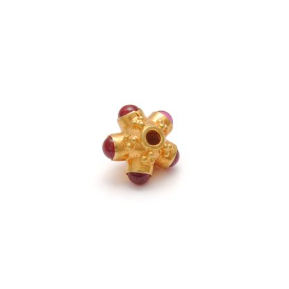 18k Solid Yellow Gold Stone Studded Wheel Spacer Beads 6mm