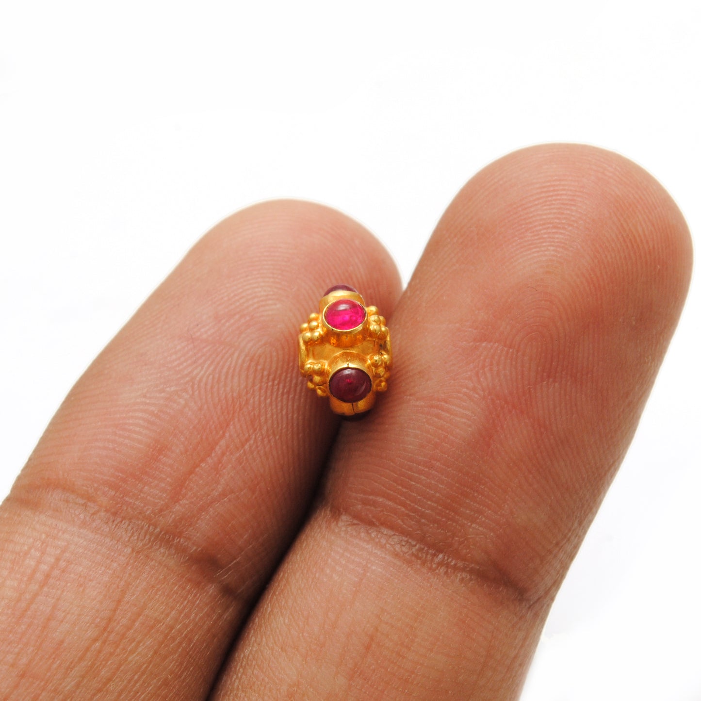 18k Solid Yellow Gold Stone Studded Wheel Spacer Beads 6mm