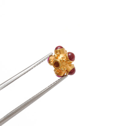 18k Solid Yellow Gold Stone Studded Wheel Spacer Beads 6mm