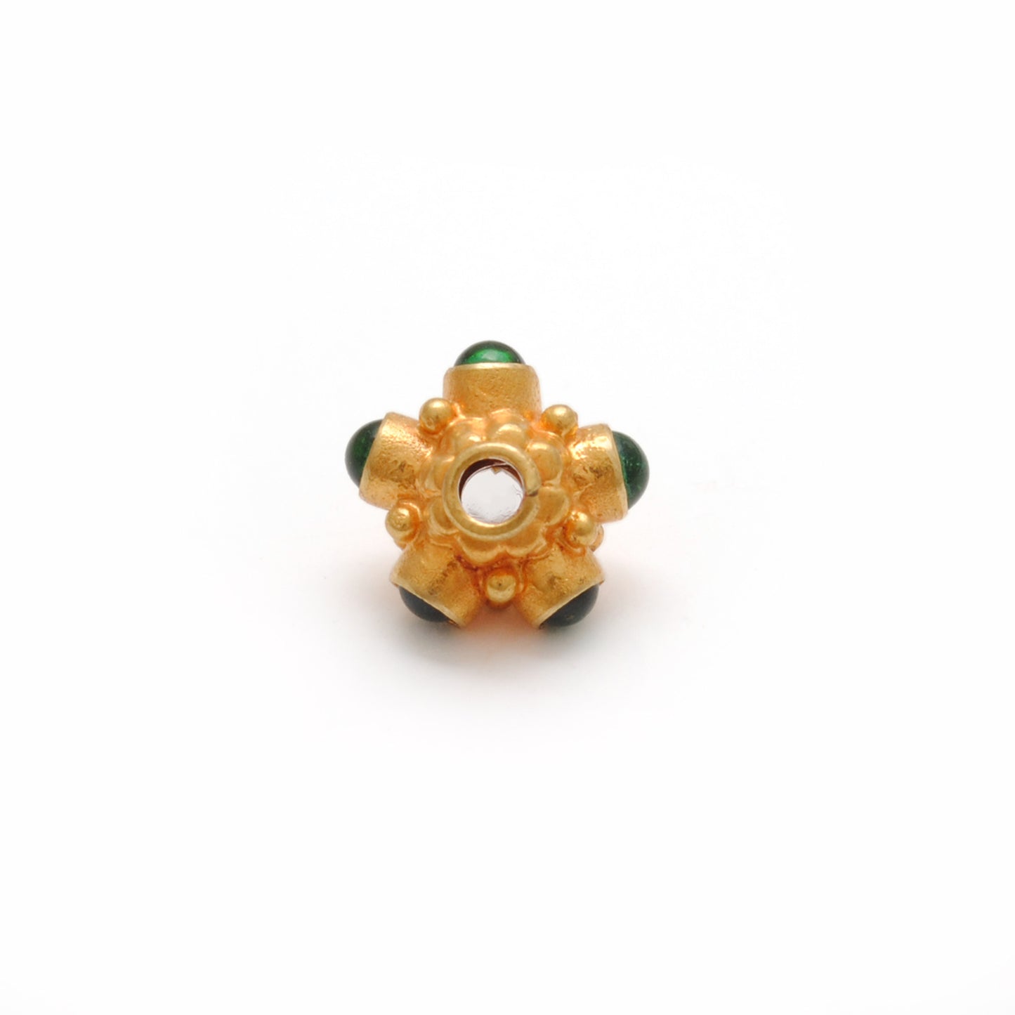 18k Solid Yellow Gold Stone Studded Wheel Spacer Beads 7mm