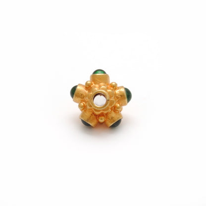 18k Solid Yellow Gold Stone Studded Wheel Spacer Beads 7mm