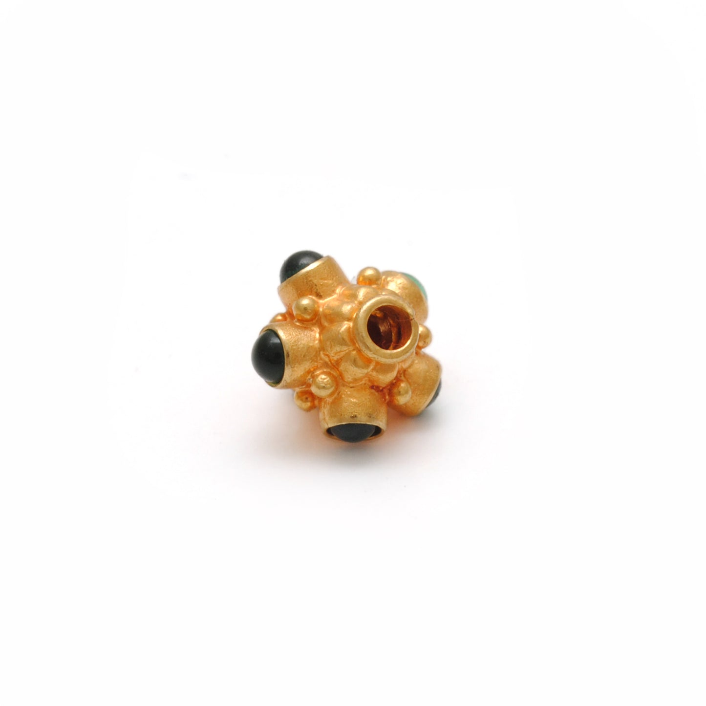 18k Solid Yellow Gold Stone Studded Wheel Spacer Beads 7mm
