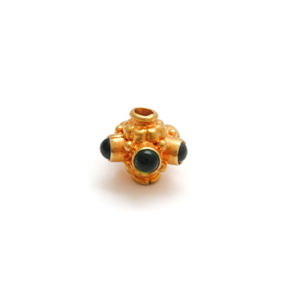 18k Solid Yellow Gold Stone Studded Wheel Spacer Beads 7mm