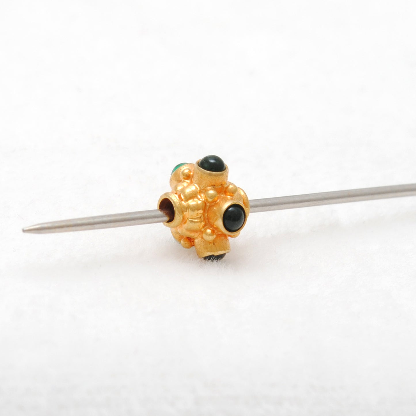 18k Solid Yellow Gold Stone Studded Wheel Spacer Beads 7mm