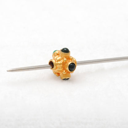 18k Solid Yellow Gold Stone Studded Wheel Spacer Beads 7mm