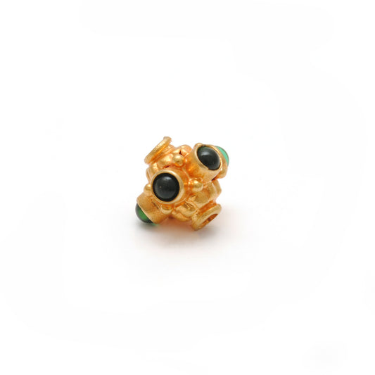 18k Solid Yellow Gold Stone Studded Wheel Spacer Beads 7mm