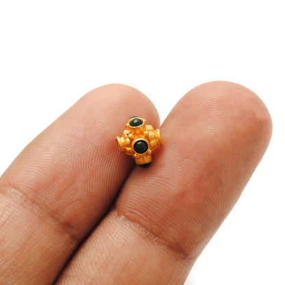 18k Solid Yellow Gold Stone Studded Wheel Spacer Beads 7mm