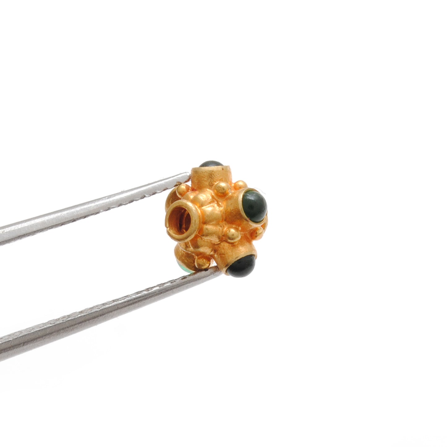 18k Solid Yellow Gold Stone Studded Wheel Spacer Beads 7mm