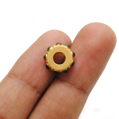 18k Yellow Gold Stone Studded Wheel Beads-11X4 mm