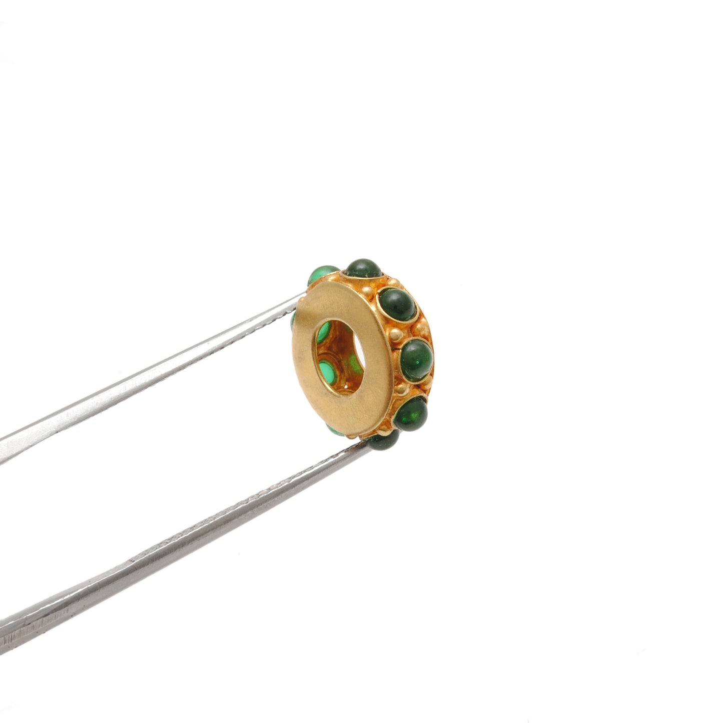 18k Yellow Gold Stone Studded Wheel Beads-11X4 mm