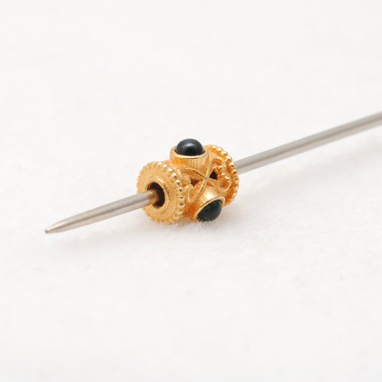 18K Solid Yellow Gold Stone Studded Tube Spacer Beads 7x4mm
