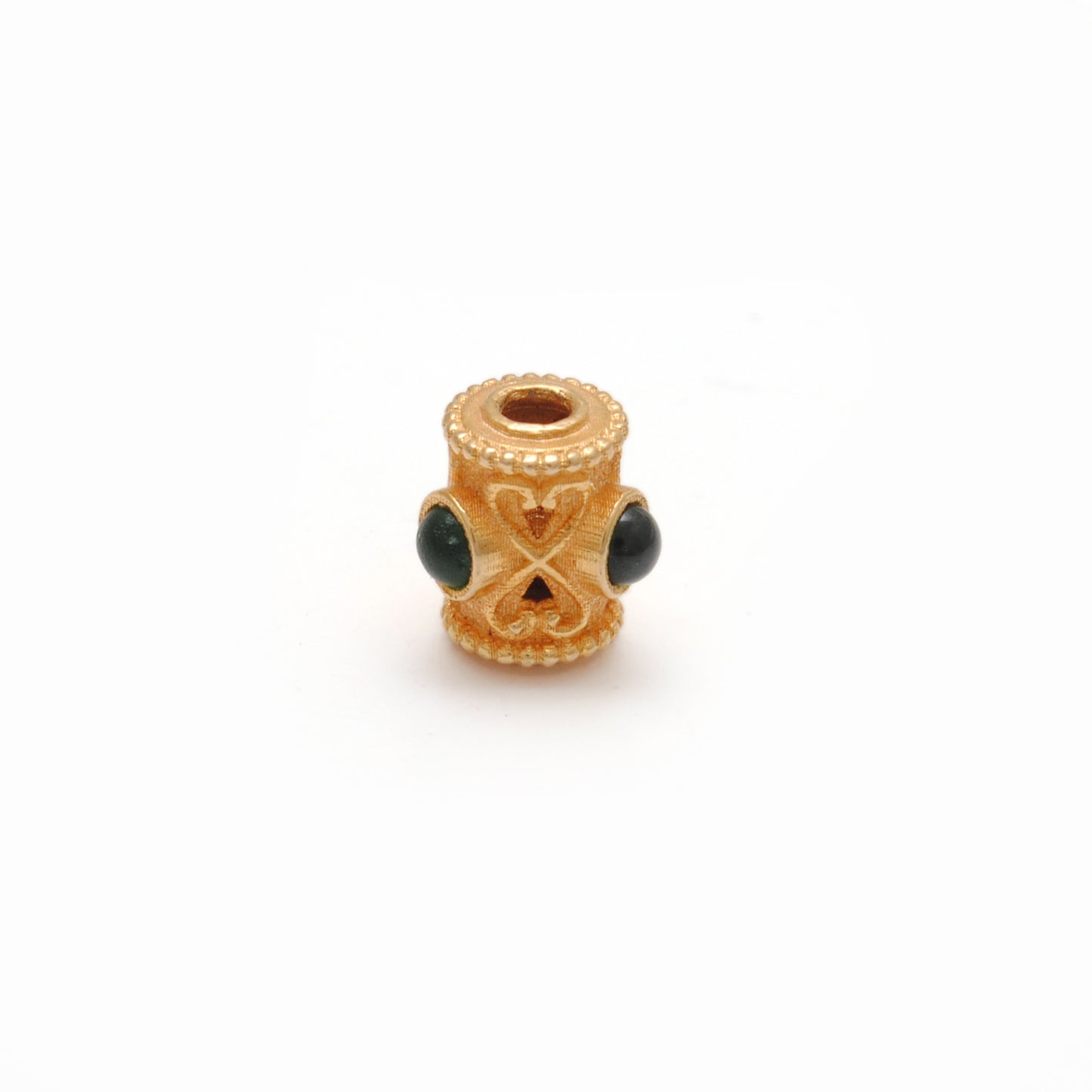 18K Solid Yellow Gold Stone Studded Tube Spacer Beads 7x4mm