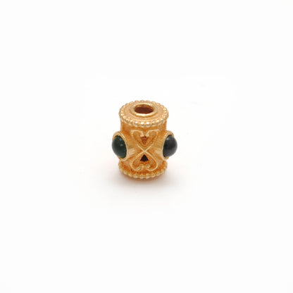 18K Solid Yellow Gold Stone Studded Tube Spacer Beads 7x4mm