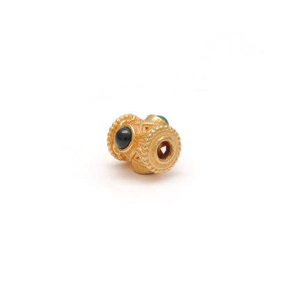 18K Solid Yellow Gold Stone Studded Tube Spacer Beads 7x4mm