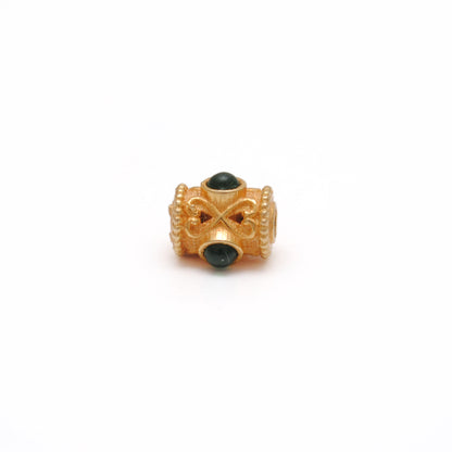 18K Solid Yellow Gold Stone Studded Tube Spacer Beads 7x4mm