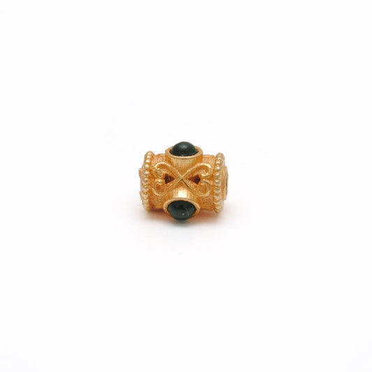 18K Solid Yellow Gold Stone Studded Tube Spacer Beads 7x4mm