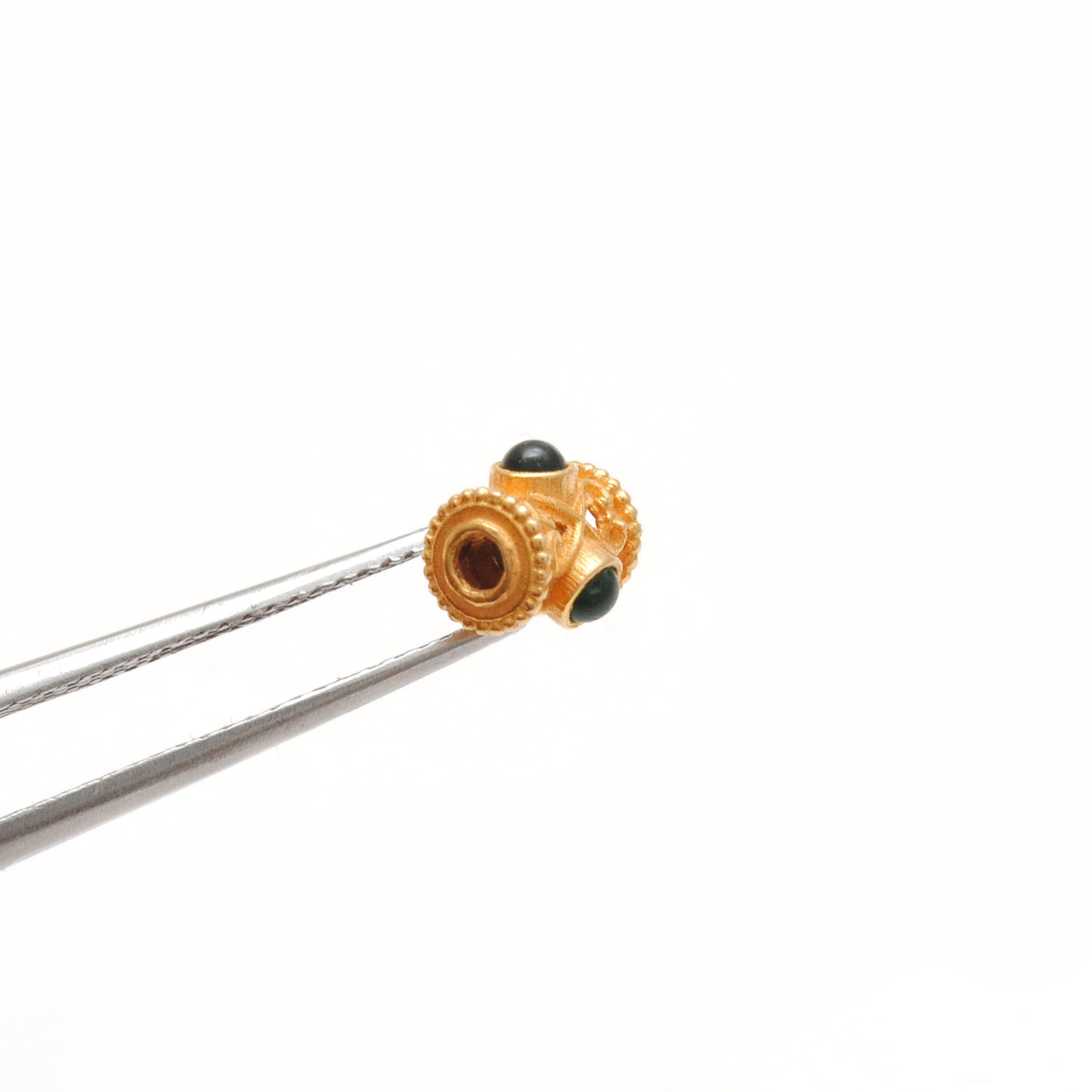 18K Solid Yellow Gold Stone Studded Tube Spacer Beads 7x4mm