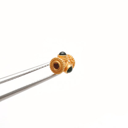 18K Solid Yellow Gold Stone Studded Tube Spacer Beads 7x4mm
