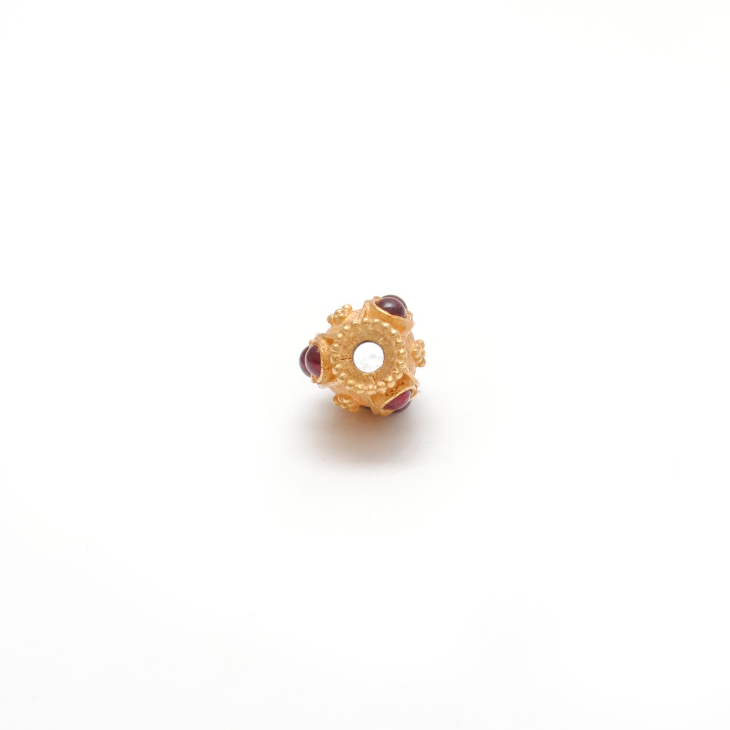 18K Solid Yellow Gold Ruby Stone Studded Fancy Beads - 12X8mm