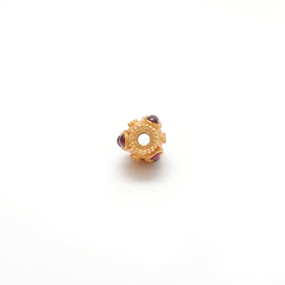 18K Solid Yellow Gold Ruby Stone Studded Fancy Beads - 12X8mm