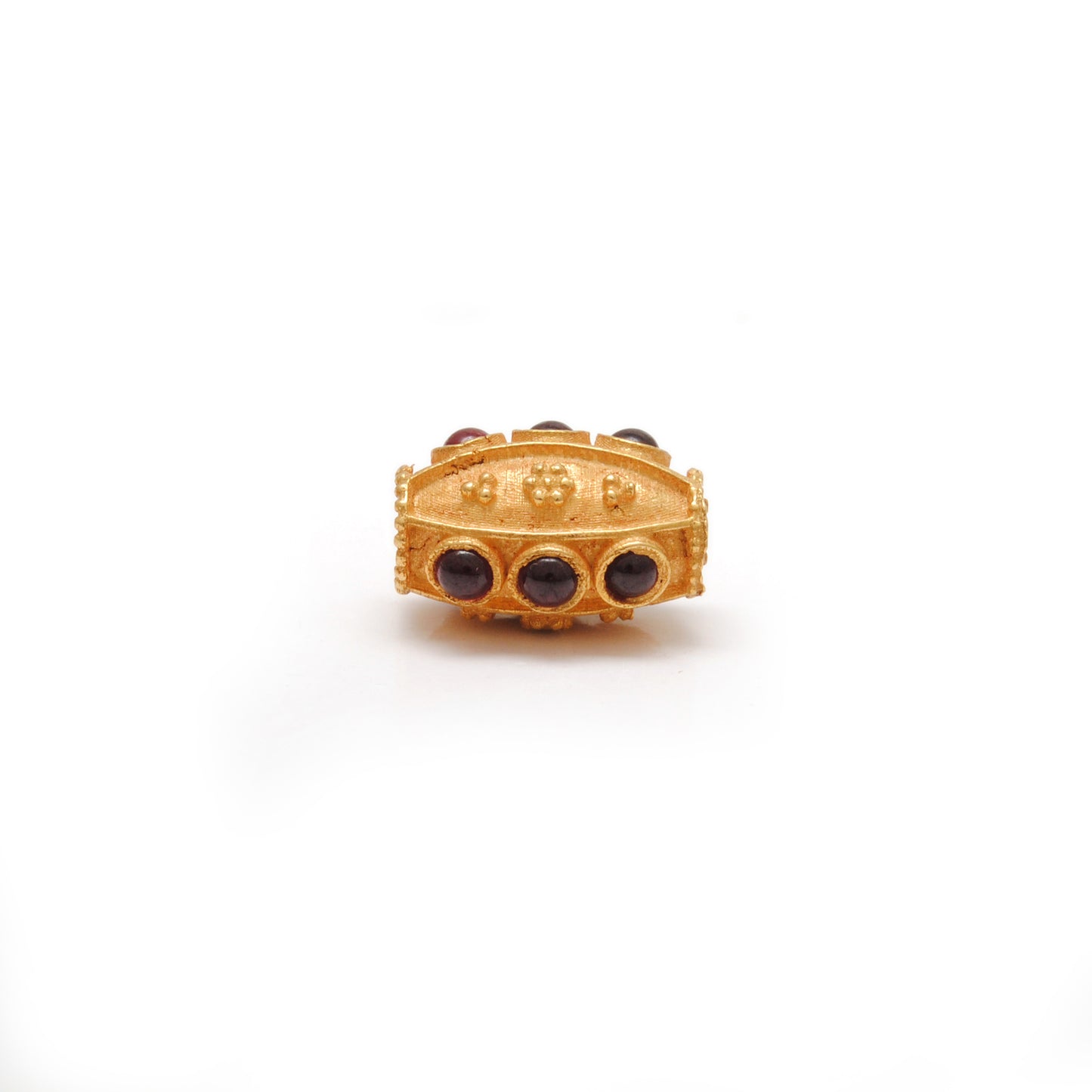 18K Solid Yellow Gold Ruby Stone Studded Fancy Beads - 12X8mm