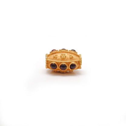 18K Solid Yellow Gold Ruby Stone Studded Fancy Beads - 12X8mm
