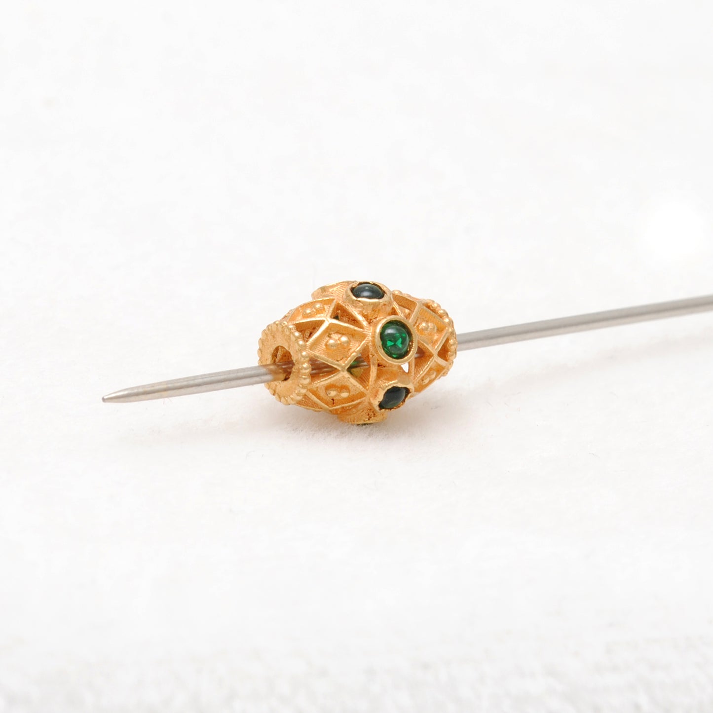 18k Yellow Gold Marquise Spacer Beads with Stone Inlay - 11X8 mm