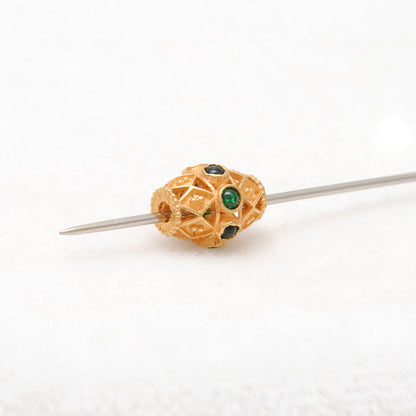 18k Yellow Gold Marquise Spacer Beads with Stone Inlay - 11X8 mm