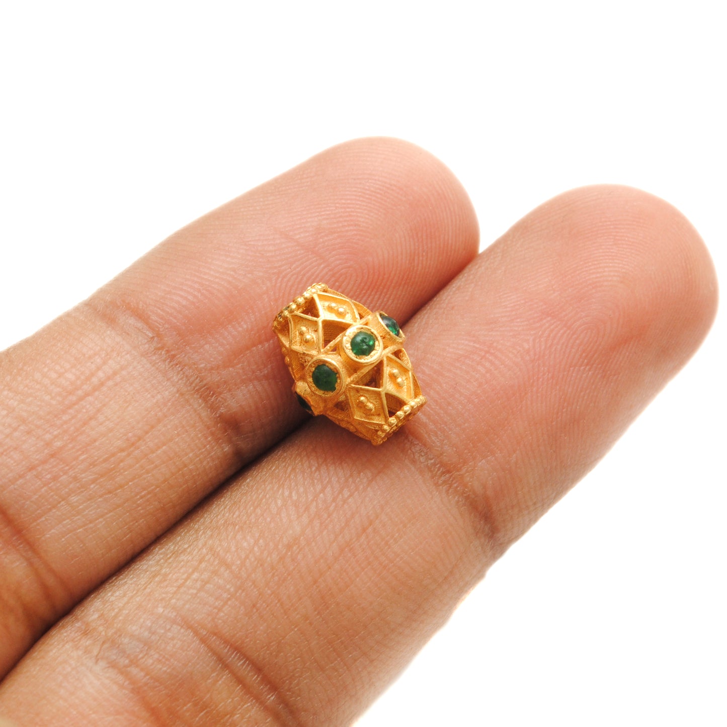18k Yellow Gold Marquise Spacer Beads with Stone Inlay - 11X8 mm