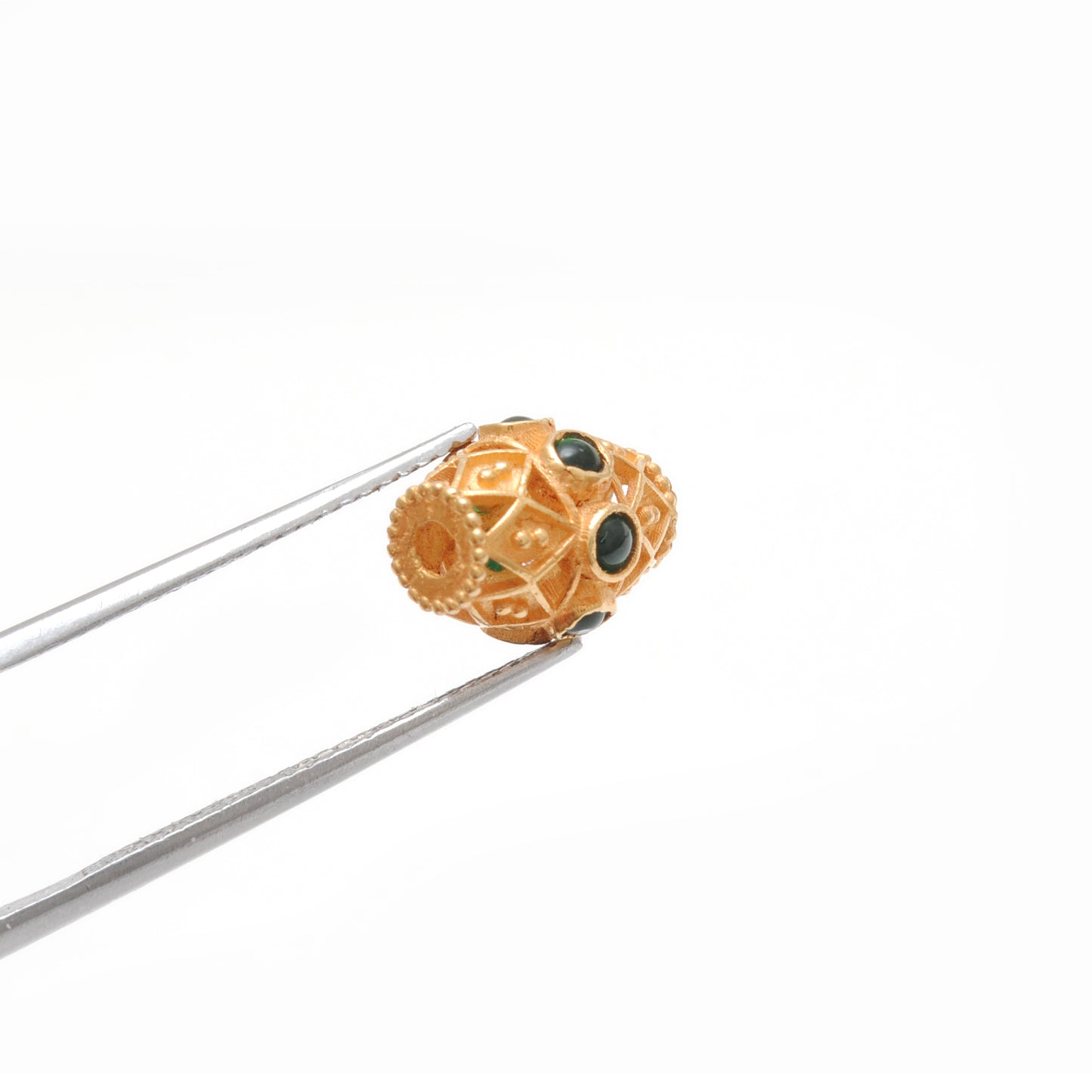 18k Yellow Gold Marquise Spacer Beads with Stone Inlay - 11X8 mm