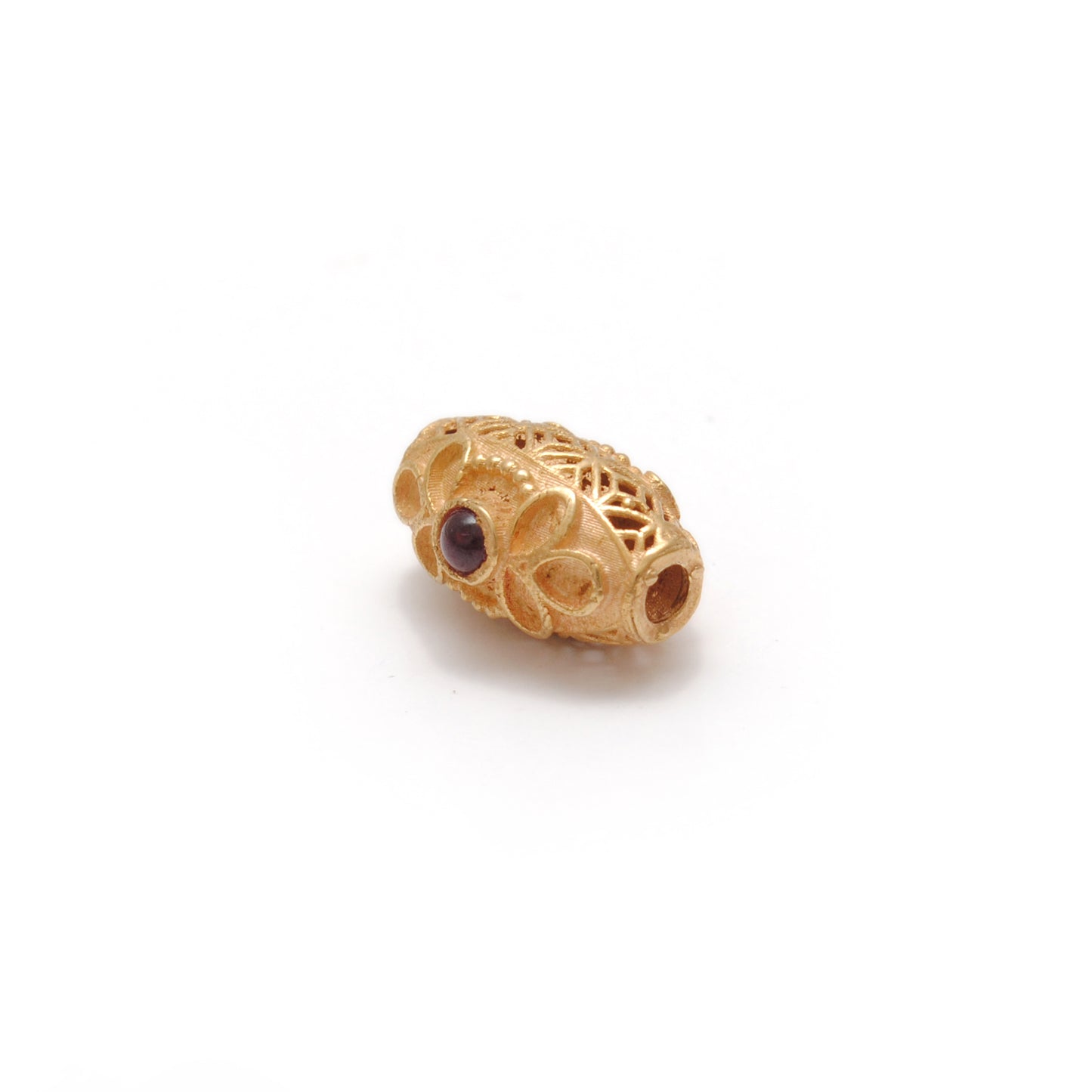 18K Solid Yellow Gold Oval Beads with Stone Inlay - 11x7.5 mm